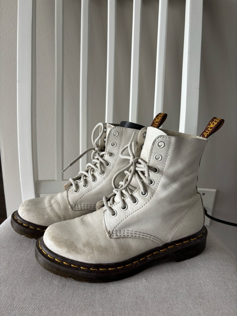 Dr. Martens White Leather Lace-Up Boots